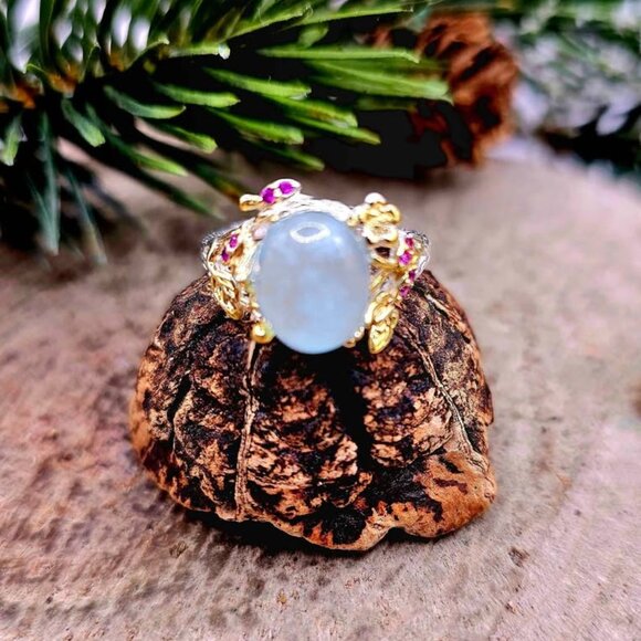 Nature Blue Morganite Stone Adjustable Ring - Picture 2 of 10